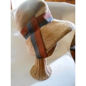 Vintage Women's Vis-a-vis TALL Chimney Brown Fur Felt Austria Hat with Ribbon